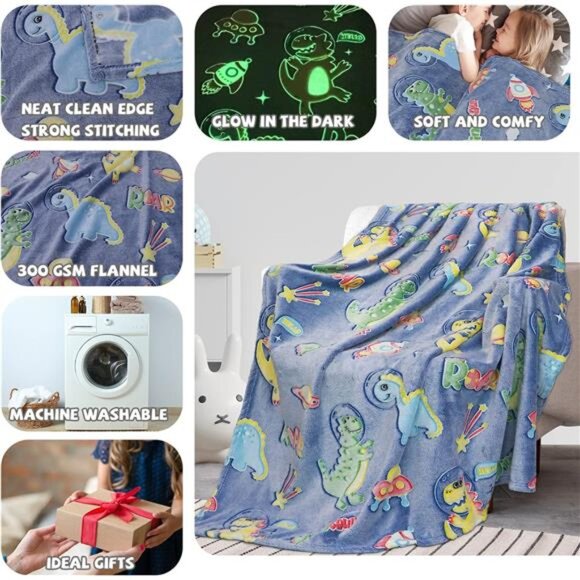Glow in The Dark Blanket Dinosaur Gifts for Boys for Kids Dinosaur Toys for Kids - Picture 4 of 7